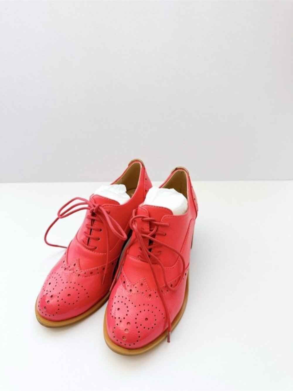 Pink Vintage Oxford Heels Brogue Lace-Up Chunky Heel FOWT Size 5 Women’s